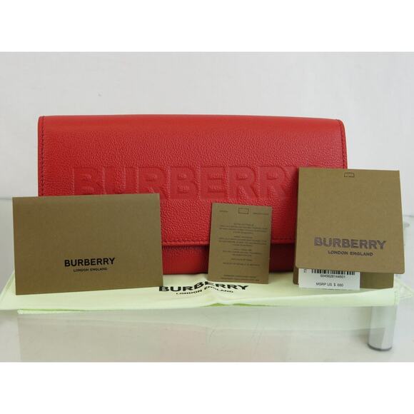 $680 BURBERRY PORTER RED LOGO EMBOSSED LEATHER FLAP CONTINENTAL CLUTCH WALLET - Picture 7 of 15